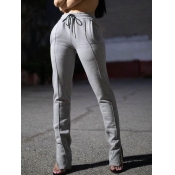 Lovely Street Lace-up Patchwork Grey Pants