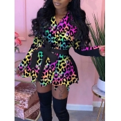 Lovely Trendy Turndown Collar Print Purple Mini Dr