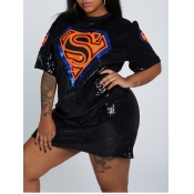 LW Plus Size Casual O Neck Sequined Zipper Design 
