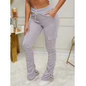 Lovely Street Pocket Patched Grey Pants