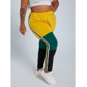 Lovely Casual Patchwork Yellow Plus Size Pants