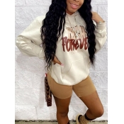Lovely Leisure Hooded Collar Print Yellow Hoodie