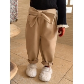 Lovely Casual Bow-Tie Light Camel Girl Pants