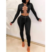 Lovely Sexy Bandage Design Black Two Piece Pants S