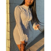 Lovely Casual Turtleneck Patchwork Grey Mini Dress