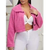 Lovely Stylish Turndown Collar Buttons Design Pink
