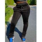 LW Street Fold Design Black Pants