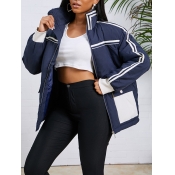 Lovely Stylish Patchwork Zipper Design Navy Blue P