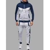 Lovely Men Sportswear Hooded Collar Patchwork Navy