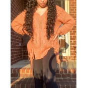 Lovely Stylish V Neck Bandage Design Light Tan Swe