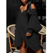 Lovely Leisure Hooded Collar Zipper Design Black K