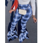 Lovely Street Plaid Print Flared Blue Pants