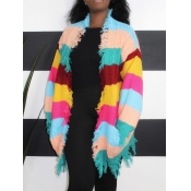 Lovely Casual Rainbow Striped Multicolor Cardigan