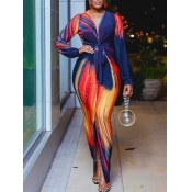 Lovely Bohemian V Neck Tie-dye Multicolor Maxi Dre