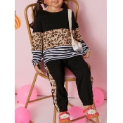 Lovely Casual O Neck Leopard Print Patchwork Black