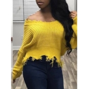 Lovely Trendy V Neck Asymmetrical Yellow Sweater