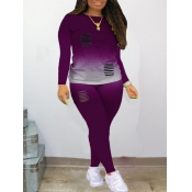Lovely Street O Neck Broken Holes Purple Two Piece
