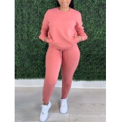 Lovely Casual O Neck Long Sleeve Pink Two Piece Pa