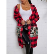 Lovely Casual Turndown Collar Grid Print Patchwork
