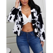 Lovely Trendy Turndown Collar Print White Faux Fur
