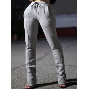 Lovely Trendy Lace-up Patchwork Grey Pants
