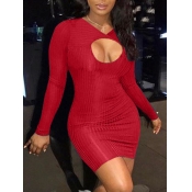 Lovely Sexy O Neck Hollow-out Red Mini Dress