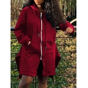 Lovely Casual Hooded Collar Zipper Design Wine Red