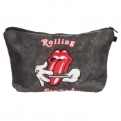 Lovely Trendy Lip Print Black Grey Makeup Bag