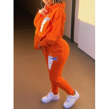 

LW Hooded Collar Print Tracksuit Pants Set, Jacinth