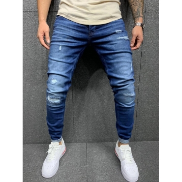 

LW COTTON Men Casual Broken Holes Blue Jeans