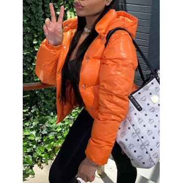 

LW Plus Size Hooded Collar Buttons Design Parka, Orange