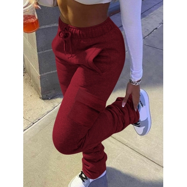 

LW Pocket Solid Straight Sweatpants, Wine red