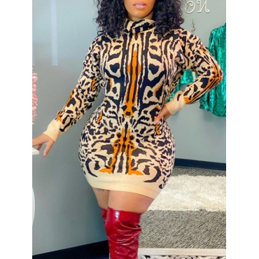 

LW Plus Size Turtleneck Leopard Dress
