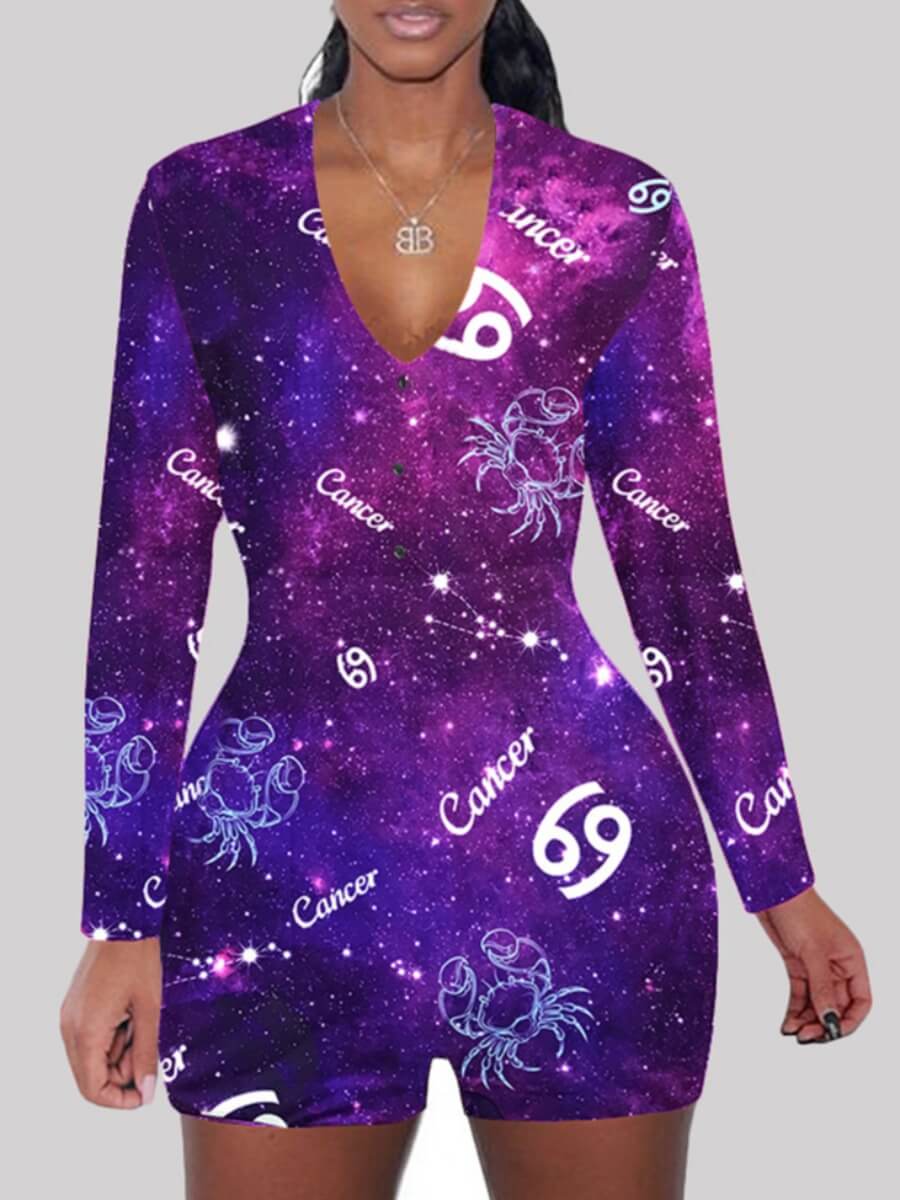 

Lovely Chic V Neck Print Purple Sleepwear