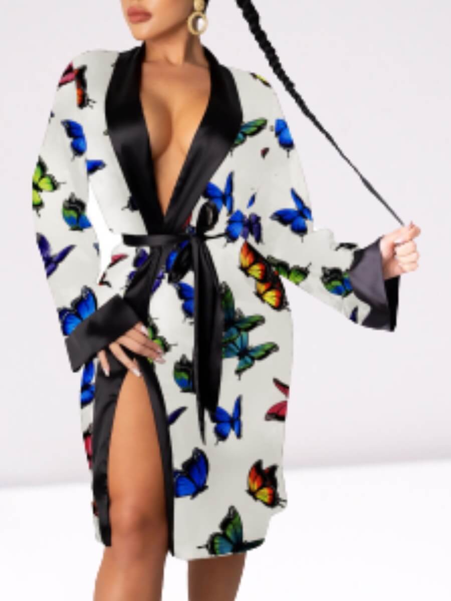 

Lovely Stylish Butterfly Print White Sleepwear