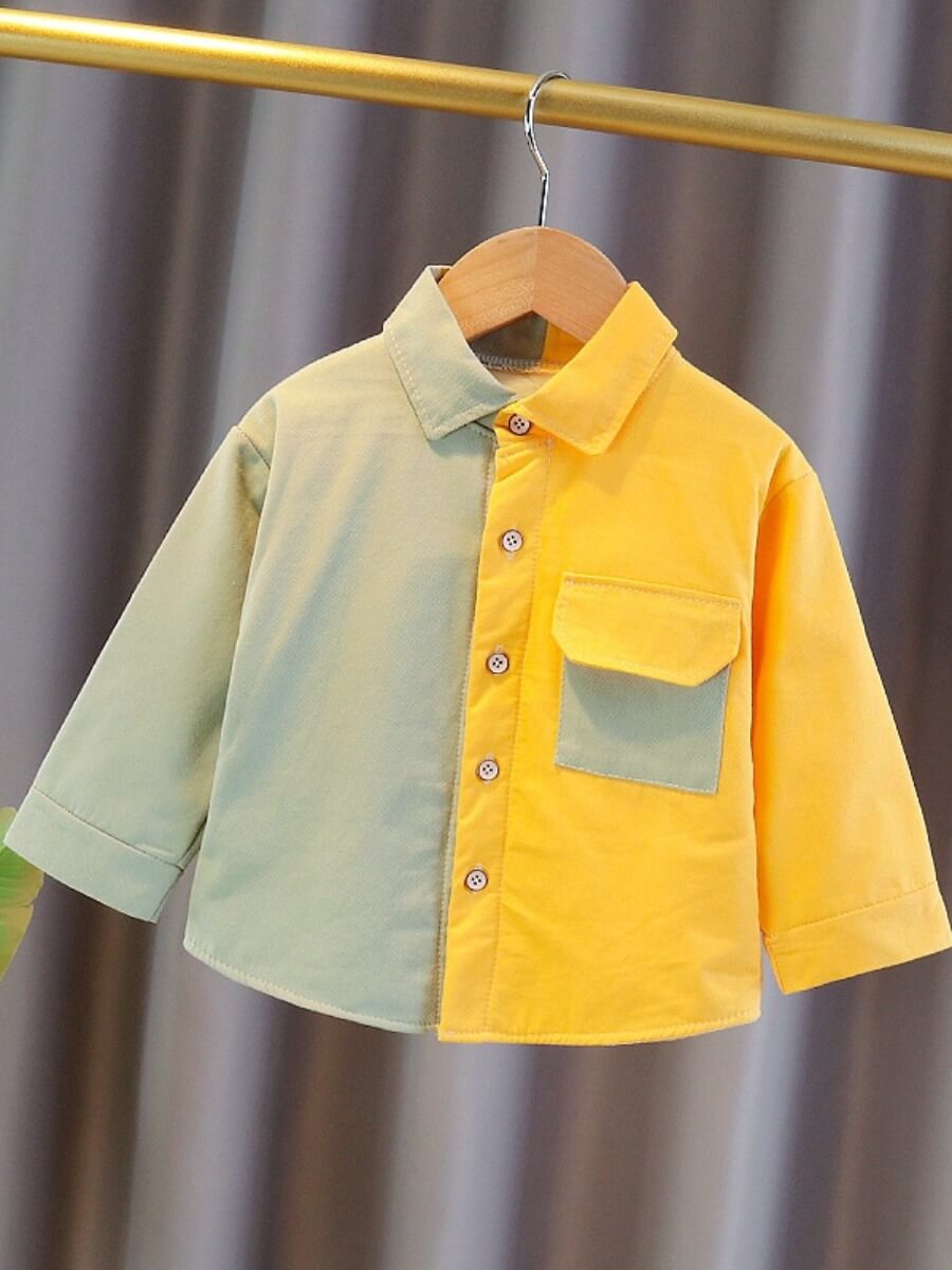 

Lovely Street Shirt Collar Patchwork Yellow Boy Shirt