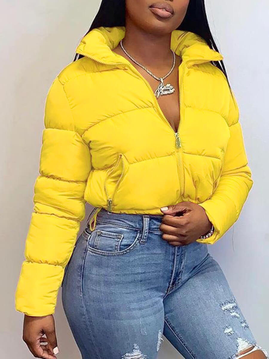 

LW Casual Turndown Collar Zipper Design Yellow Parka