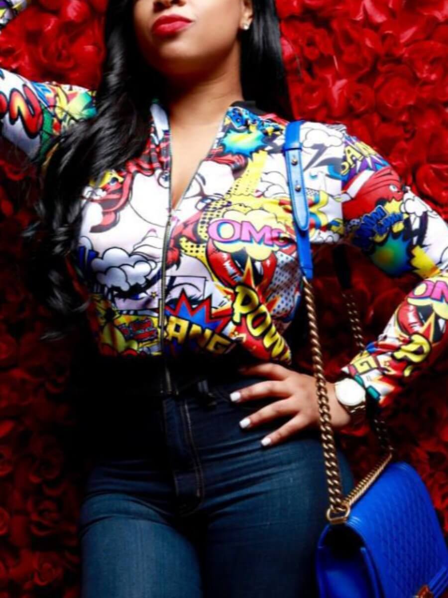 

Lovely Street Letter Print Zipper Design Multicolor Coat, Multi