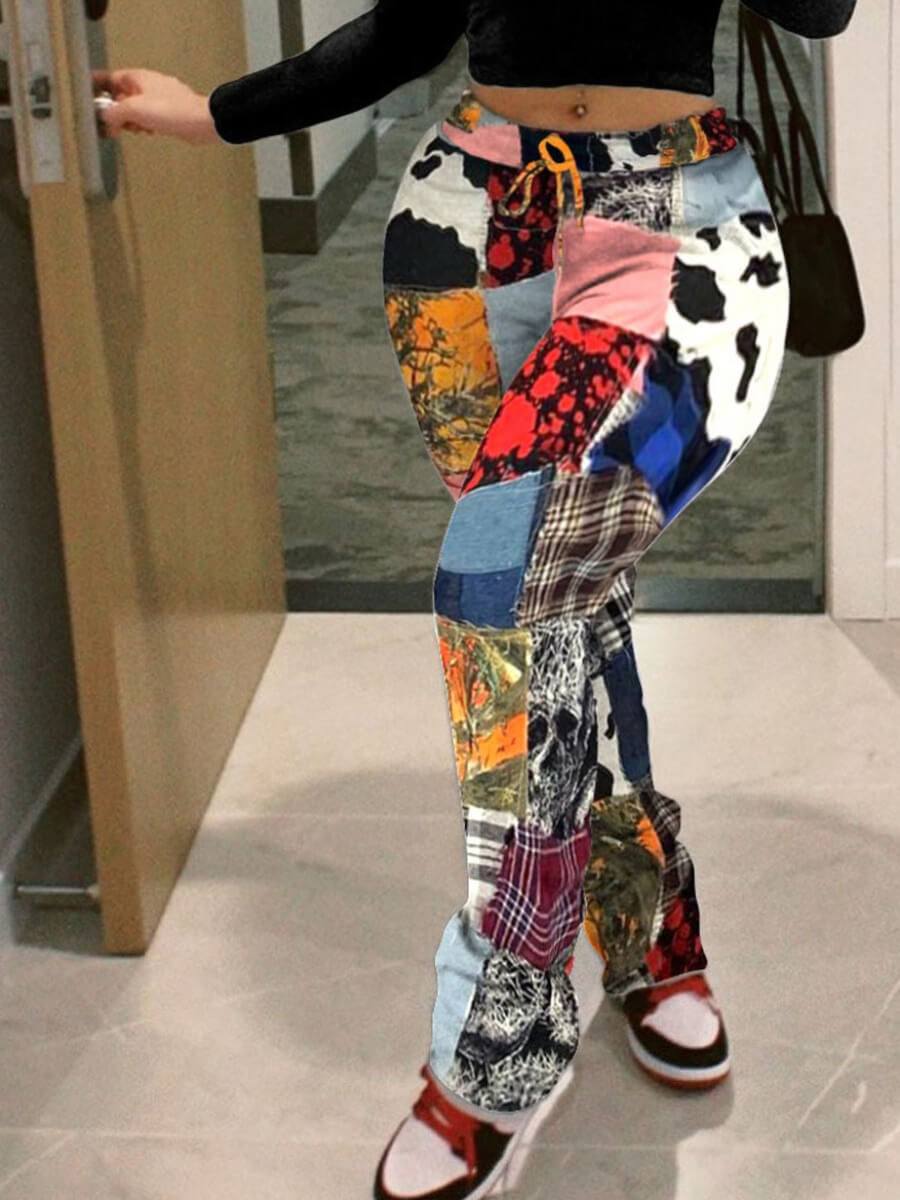 LW Plus Size Trendy Print Patchwork Multicolor Pants