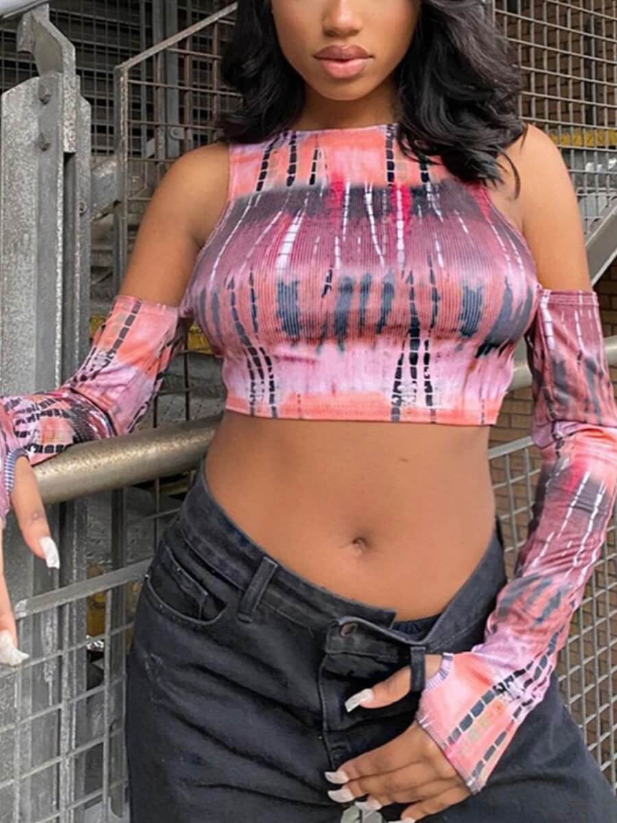 

Lovely Street Tie-dye Crop Top Pink T-shirt