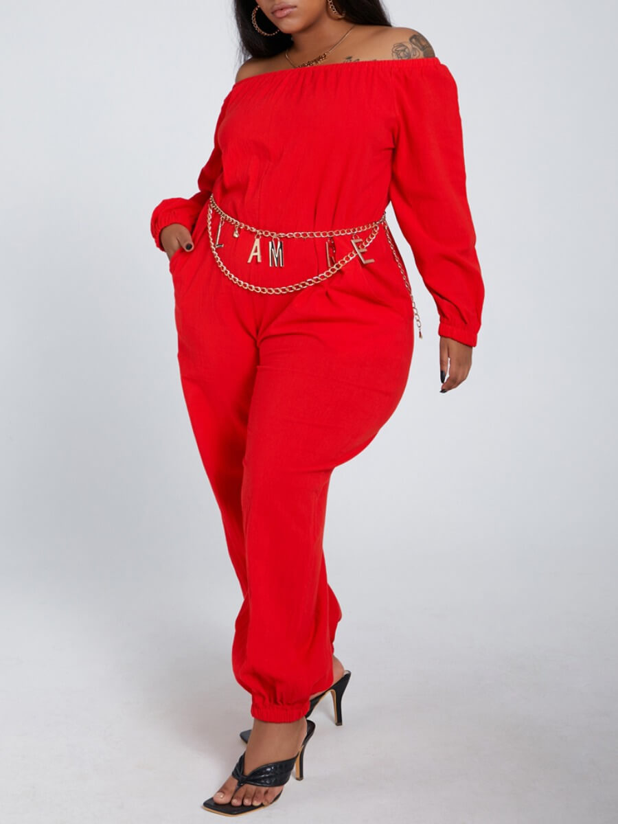 

Lovely Leisure Loose Red Plus Size One-piece Jumpsuit(Without Waist Chain