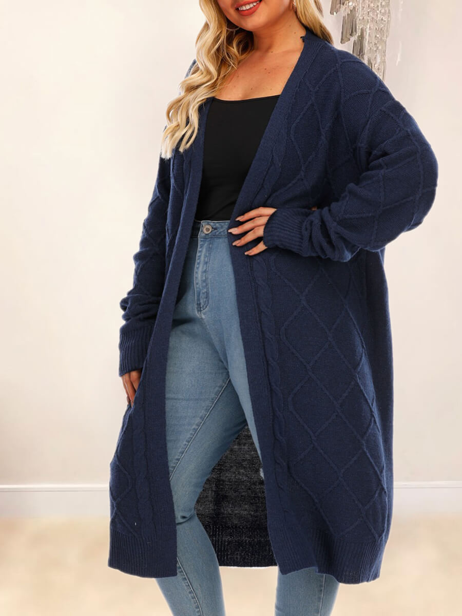 

Lovely Casual Basic Loose Dark Blue Long Plus Size Coat
