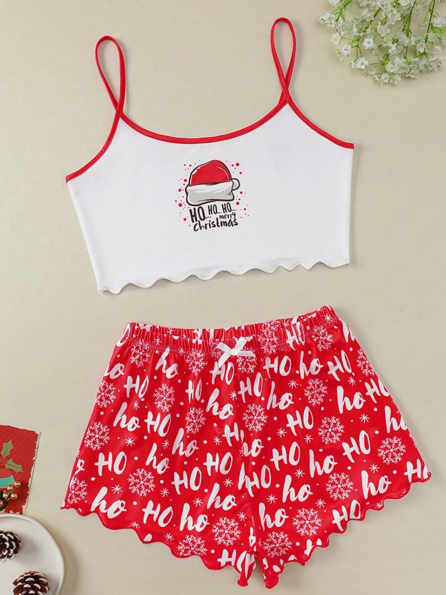 

Lovely Spaghetti Strap Letter Print Red Sleepwear