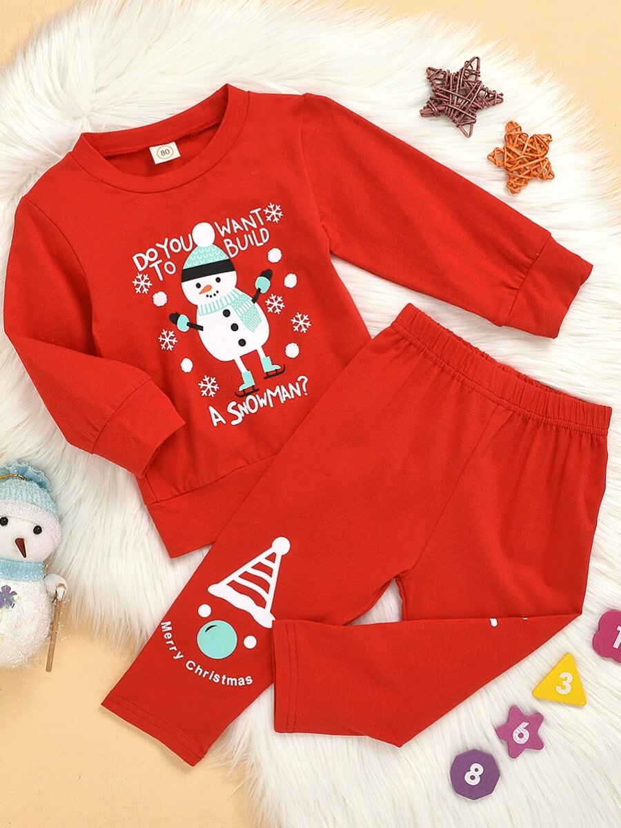 

Lovely Sweet O Neck Print Red Girl Two-piece Pants Se