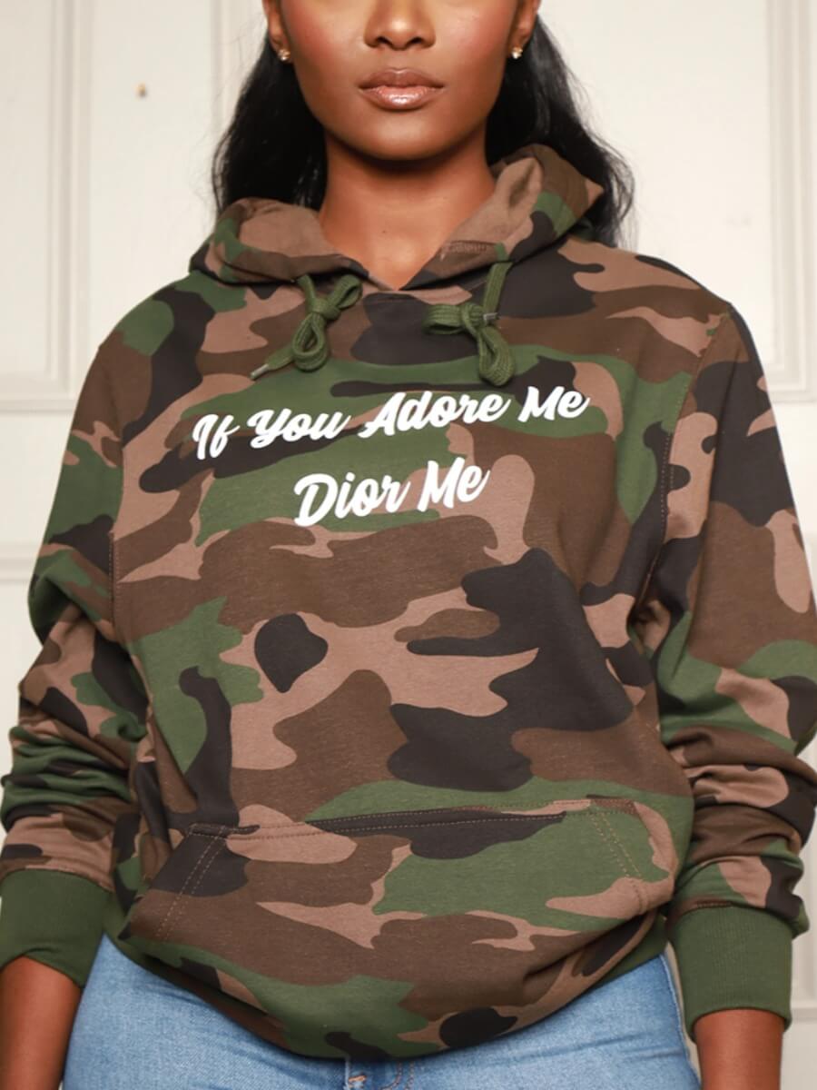 

Lovely Casual Color-lump Camo Letter Print Green Hoodie
