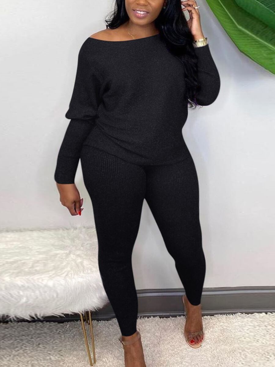 

LW BASICS Boat Neck Long Sleeve Pants Set, Black
