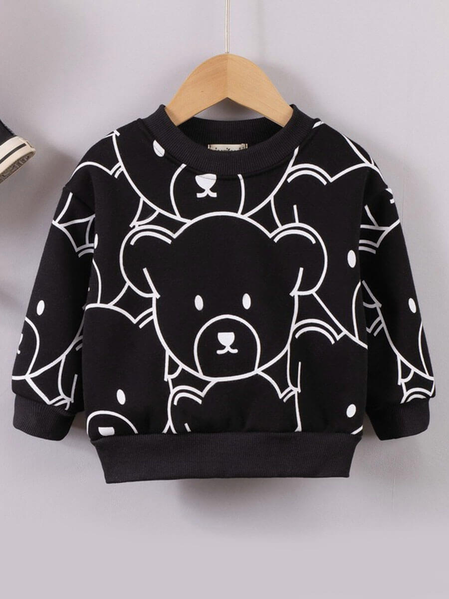 

Lovely Casual O Neck Cartoon Print Black Boy Hoodie