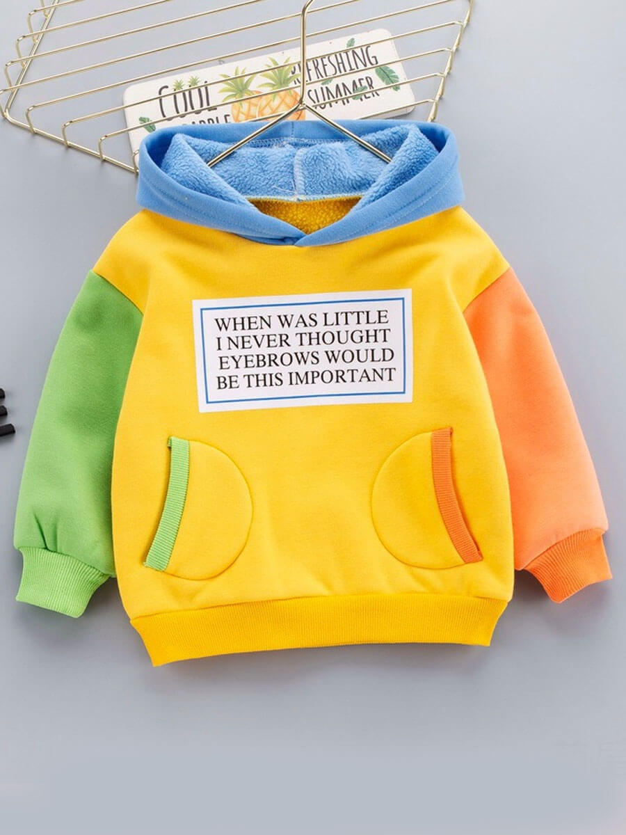 

Lovely Street Hooded Collar Letter Patchwork Yellow Boy Hoodie