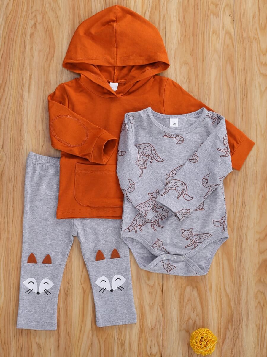 

Lovely Casual Hooded Collar Cartoon Print Grey Boy Two-piece Pants Set