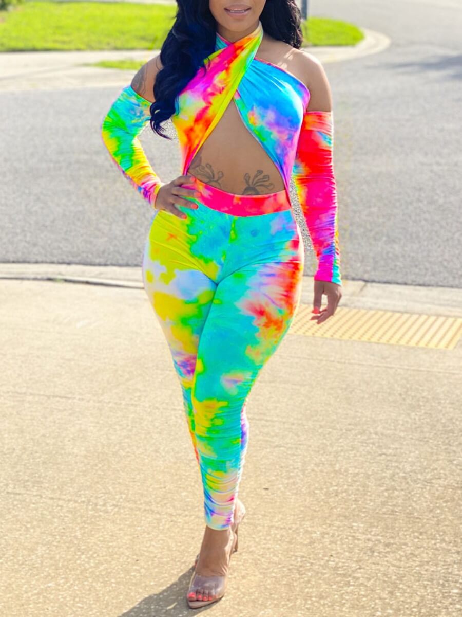 

Lovely Party Off The Shoulder Tie-dye Multicolor One-piece Jumpsuit, Multi